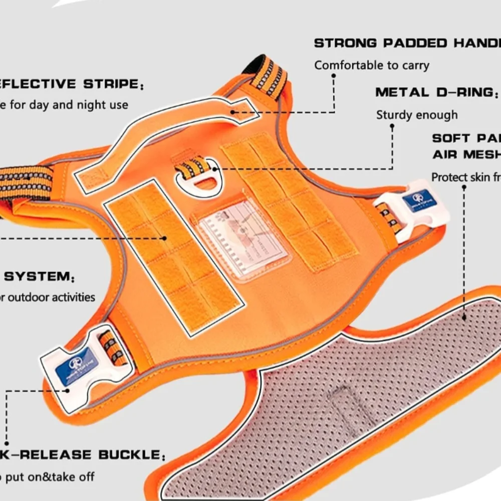 Dog Harness Adjustable No-Pull Harness Reflective Working Training Tactical, M - Picture 4 of 9